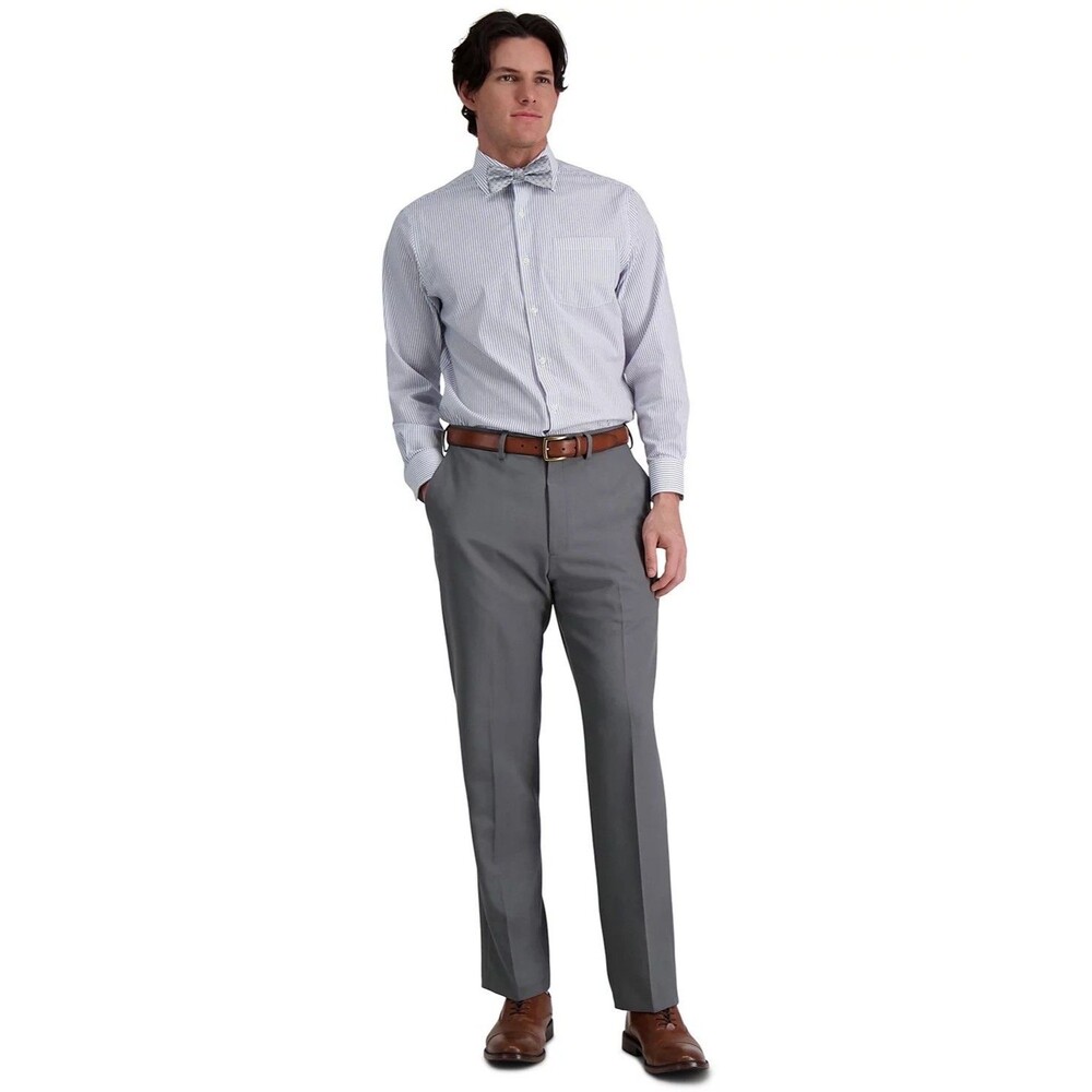 $80 NEW HAGGAR MENS 32X30 MEDIUM GRAY CLASSIC SOFT TROUSERS DRESS PANTS SLACKS